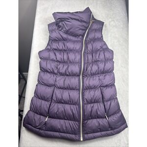Athleta Women Small Plum Purple Downabout Puffer Goose Asymmetrical Zip Vest EUC